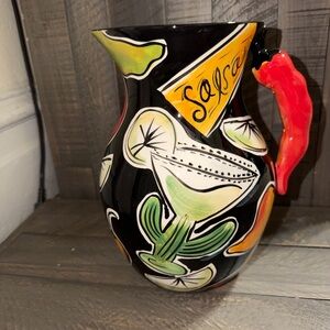 Clay art salsa stone lite clay pitcher,  Ceramic Pitcher with Salsa Design